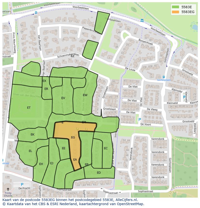 Afbeelding van het postcodegebied 5583 EG op de kaart.