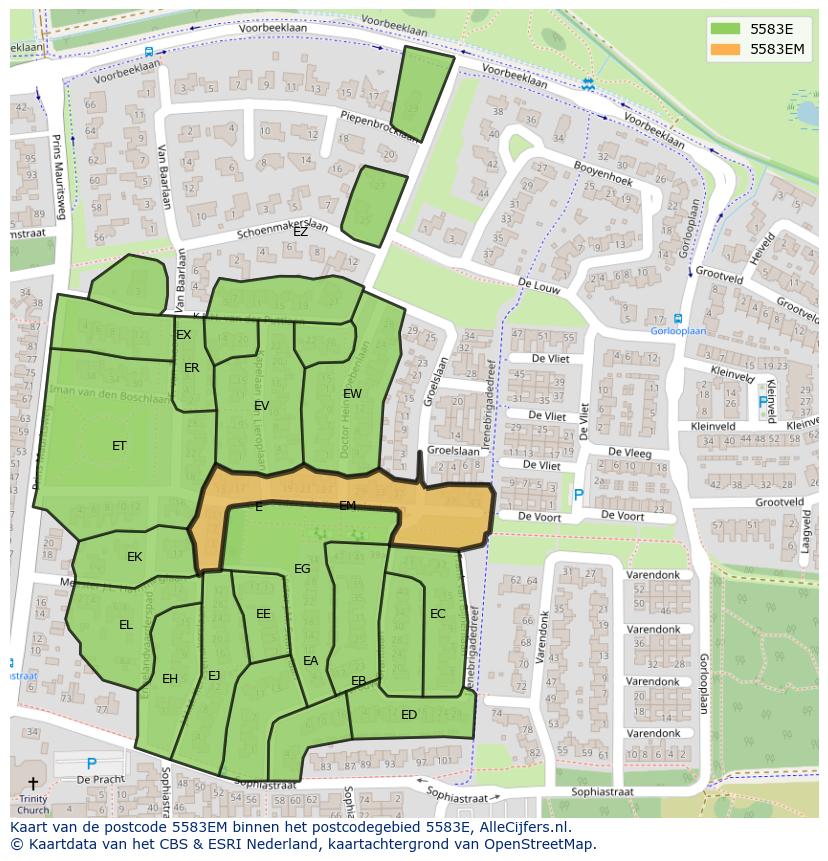 Afbeelding van het postcodegebied 5583 EM op de kaart.