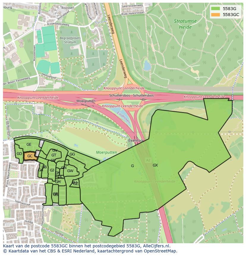 Afbeelding van het postcodegebied 5583 GC op de kaart.