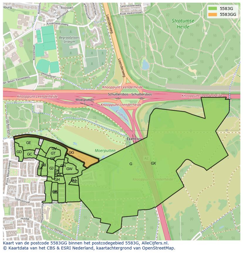 Afbeelding van het postcodegebied 5583 GG op de kaart.