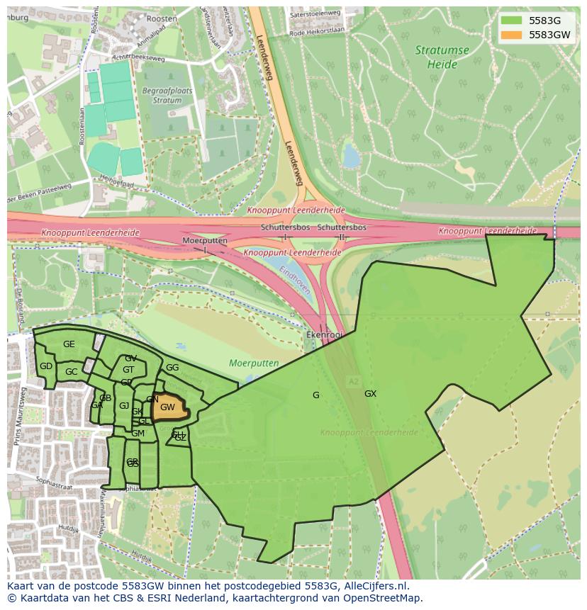 Afbeelding van het postcodegebied 5583 GW op de kaart.
