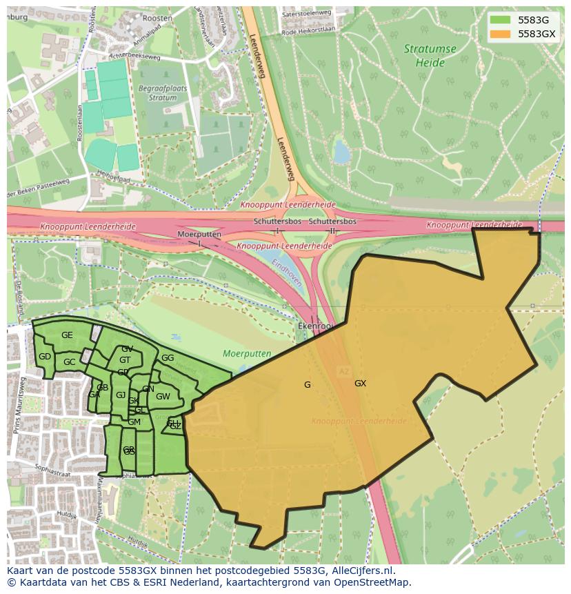 Afbeelding van het postcodegebied 5583 GX op de kaart.