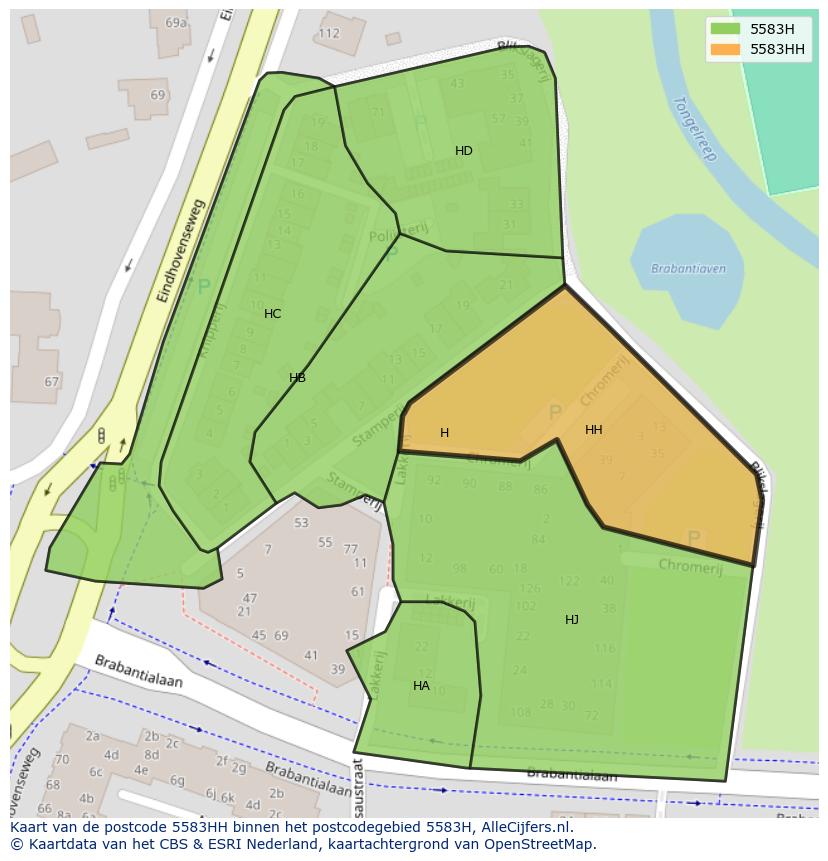 Afbeelding van het postcodegebied 5583 HH op de kaart.