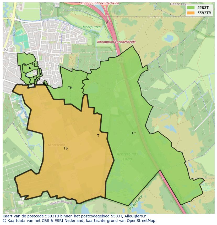 Afbeelding van het postcodegebied 5583 TB op de kaart.
