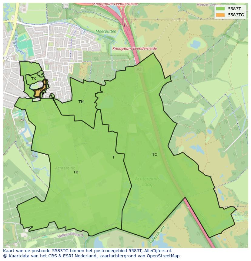 Afbeelding van het postcodegebied 5583 TG op de kaart.