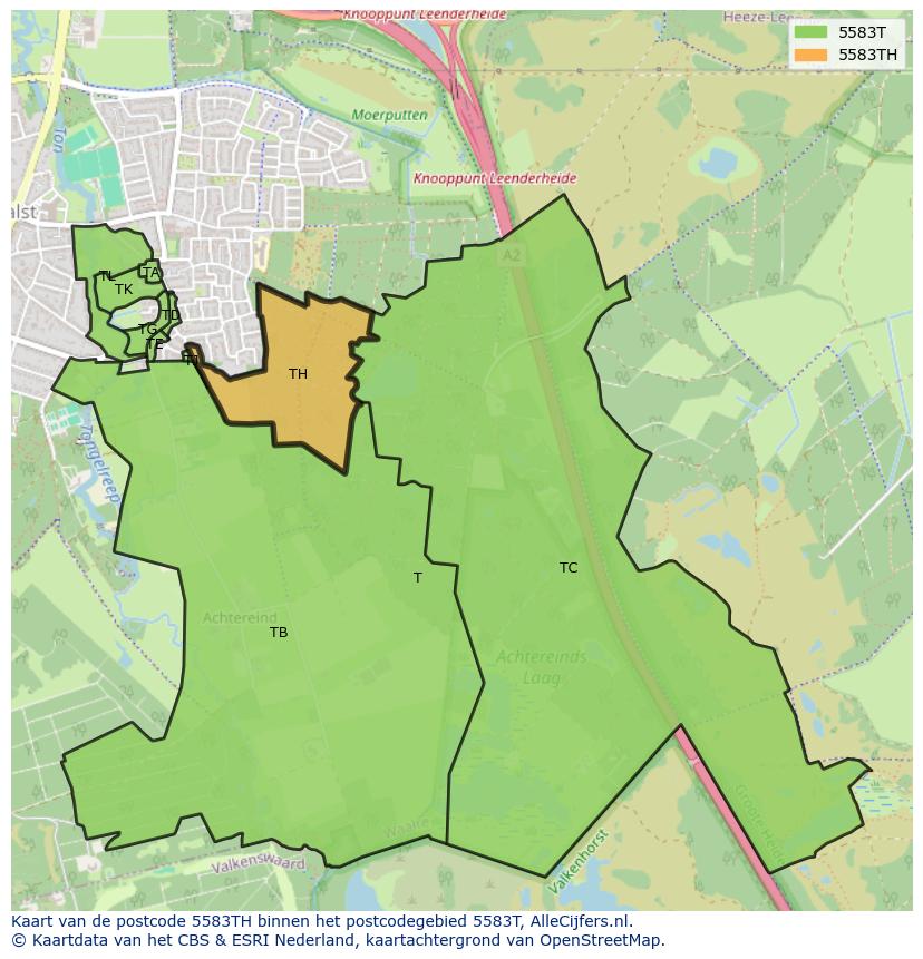 Afbeelding van het postcodegebied 5583 TH op de kaart.