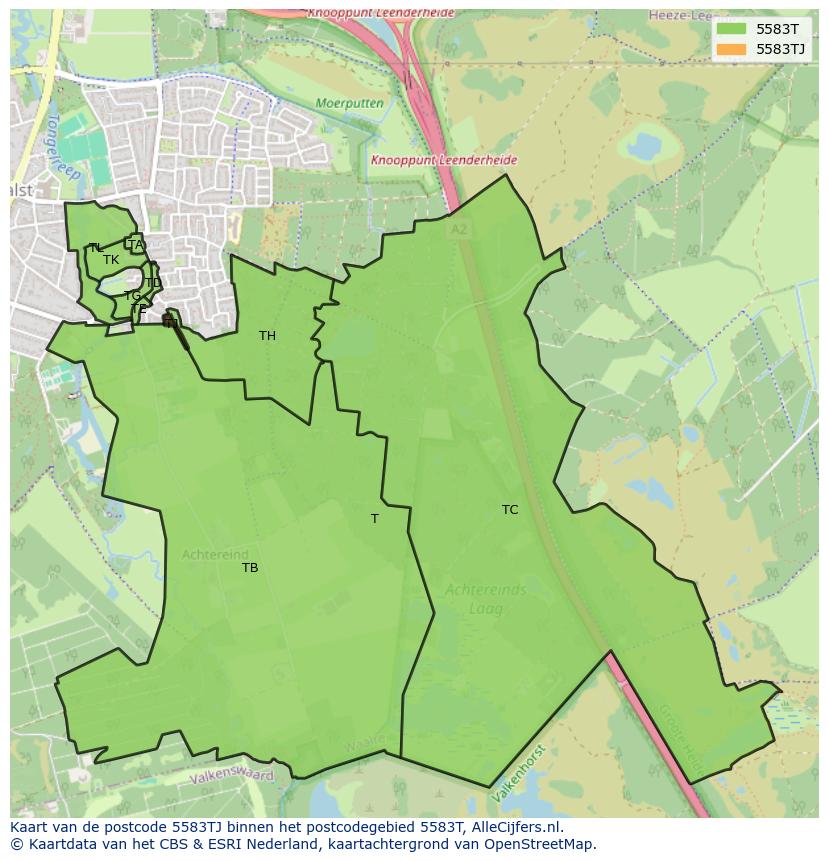 Afbeelding van het postcodegebied 5583 TJ op de kaart.