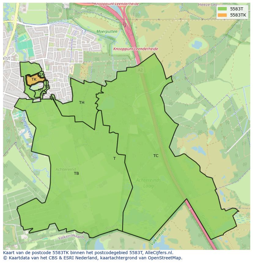 Afbeelding van het postcodegebied 5583 TK op de kaart.