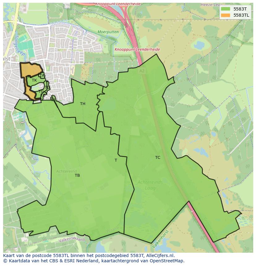 Afbeelding van het postcodegebied 5583 TL op de kaart.