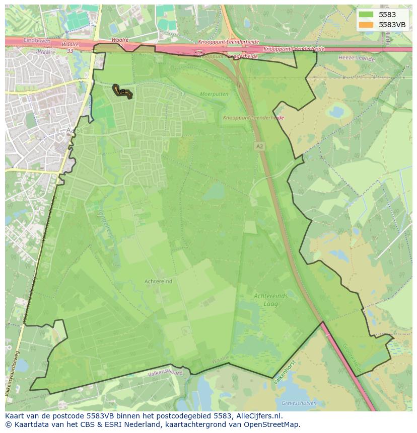 Afbeelding van het postcodegebied 5583 VB op de kaart.