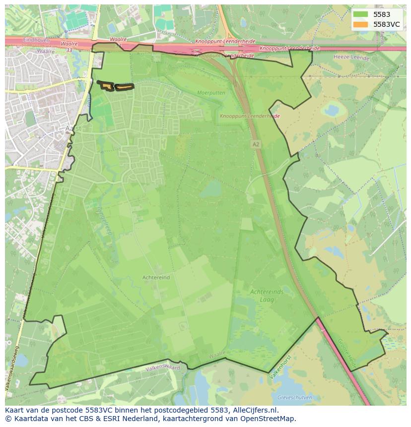 Afbeelding van het postcodegebied 5583 VC op de kaart.
