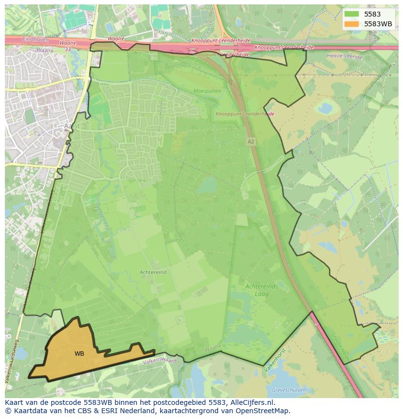 Afbeelding van het postcodegebied 5583 WB op de kaart.