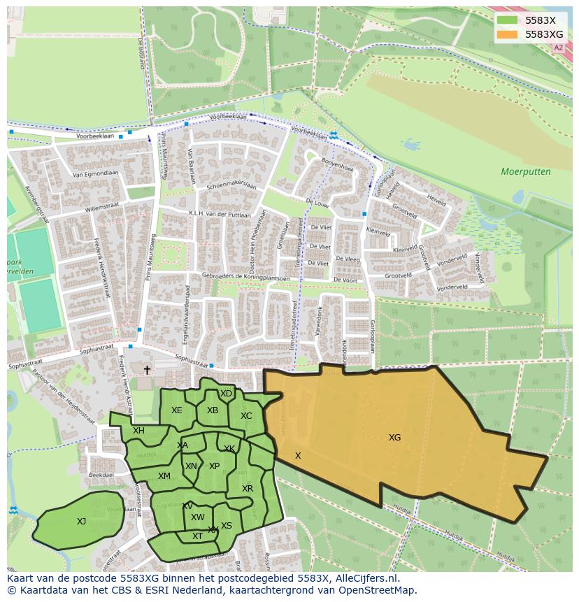 Afbeelding van het postcodegebied 5583 XG op de kaart.