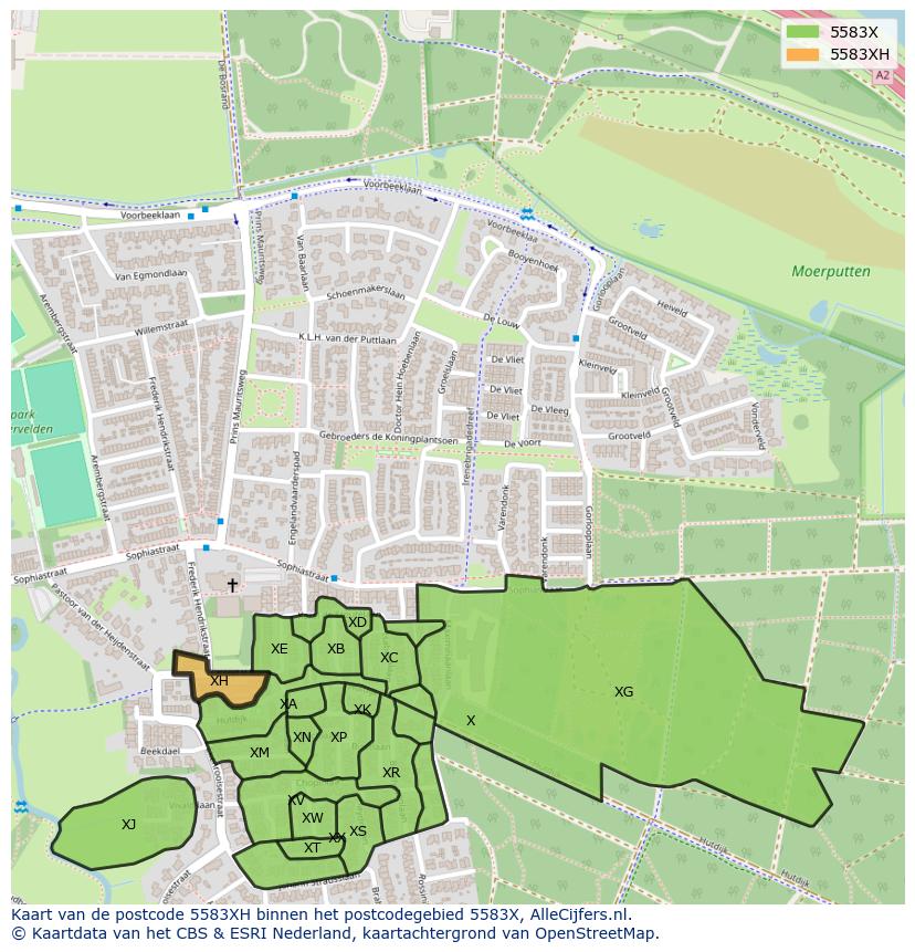 Afbeelding van het postcodegebied 5583 XH op de kaart.
