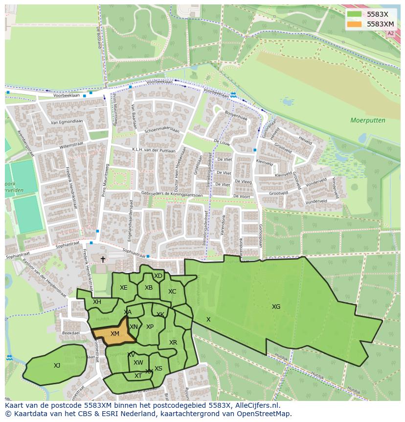 Afbeelding van het postcodegebied 5583 XM op de kaart.