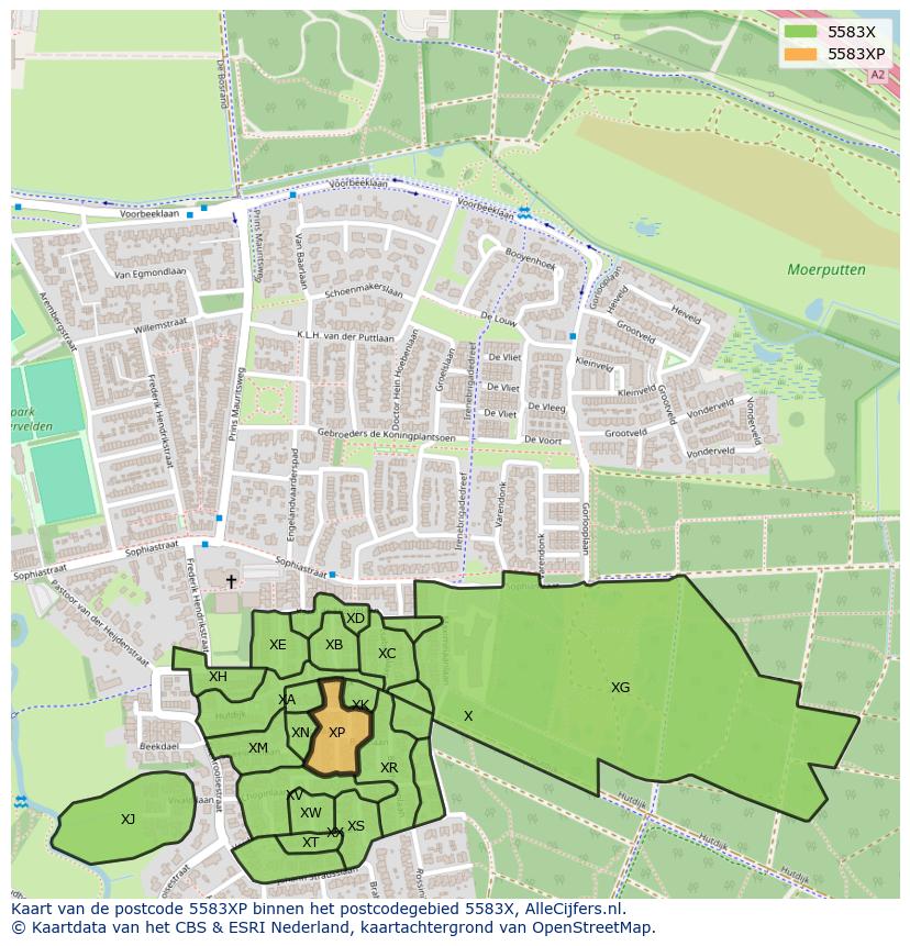 Afbeelding van het postcodegebied 5583 XP op de kaart.