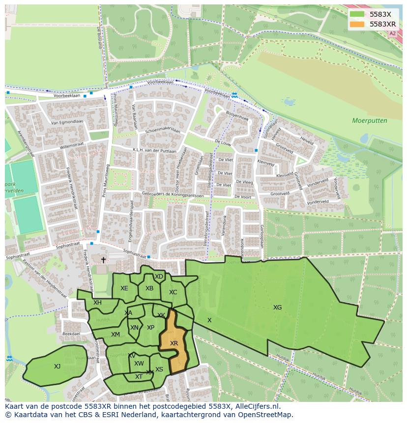 Afbeelding van het postcodegebied 5583 XR op de kaart.