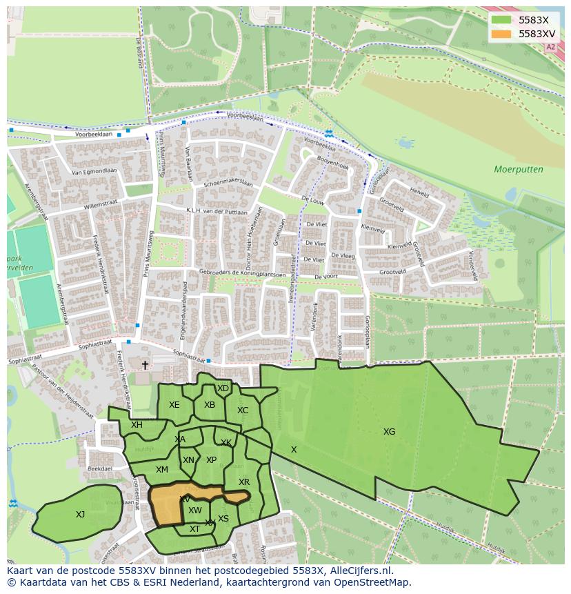 Afbeelding van het postcodegebied 5583 XV op de kaart.