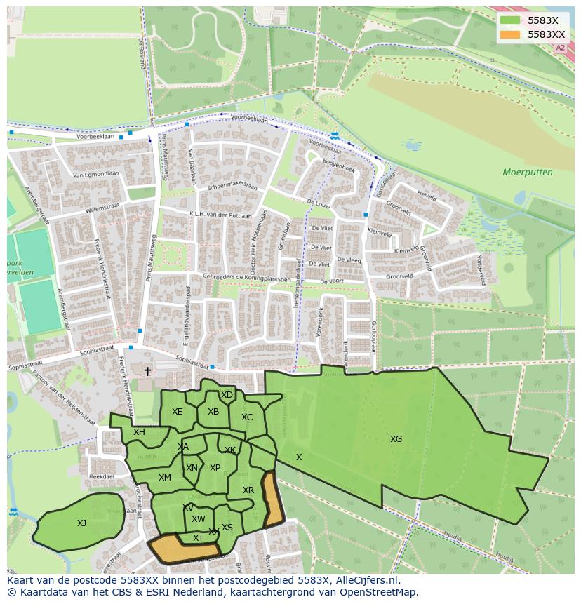 Afbeelding van het postcodegebied 5583 XX op de kaart.