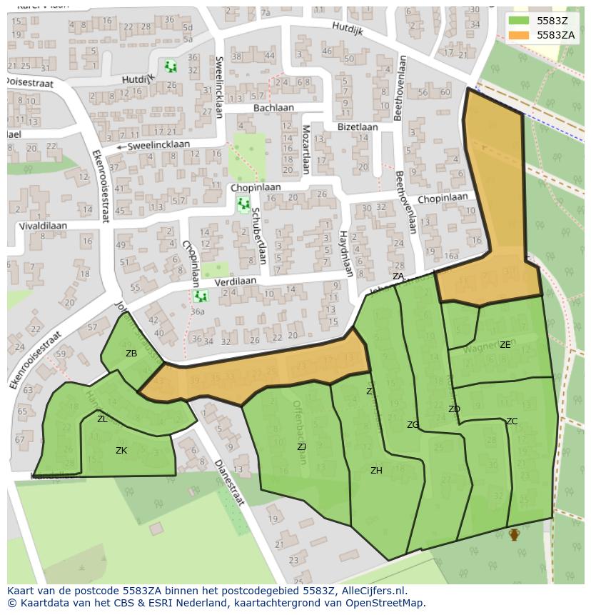 Afbeelding van het postcodegebied 5583 ZA op de kaart.