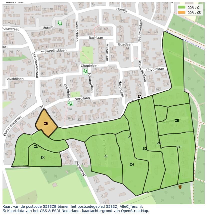Afbeelding van het postcodegebied 5583 ZB op de kaart.