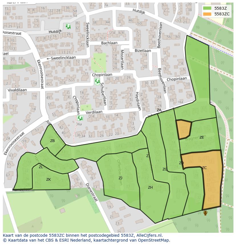 Afbeelding van het postcodegebied 5583 ZC op de kaart.