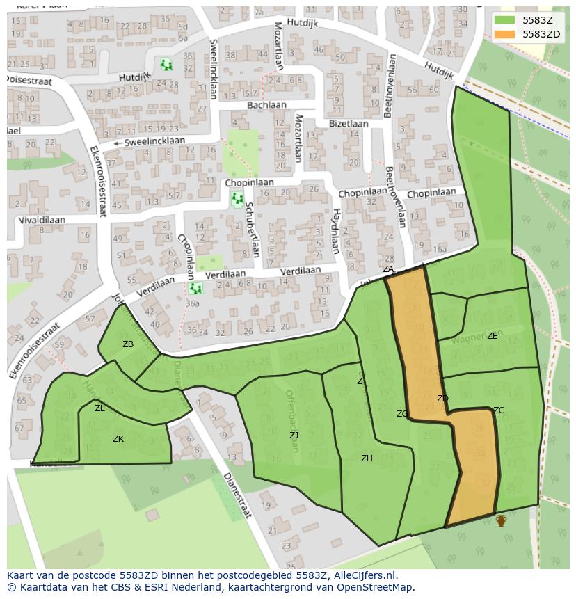 Afbeelding van het postcodegebied 5583 ZD op de kaart.