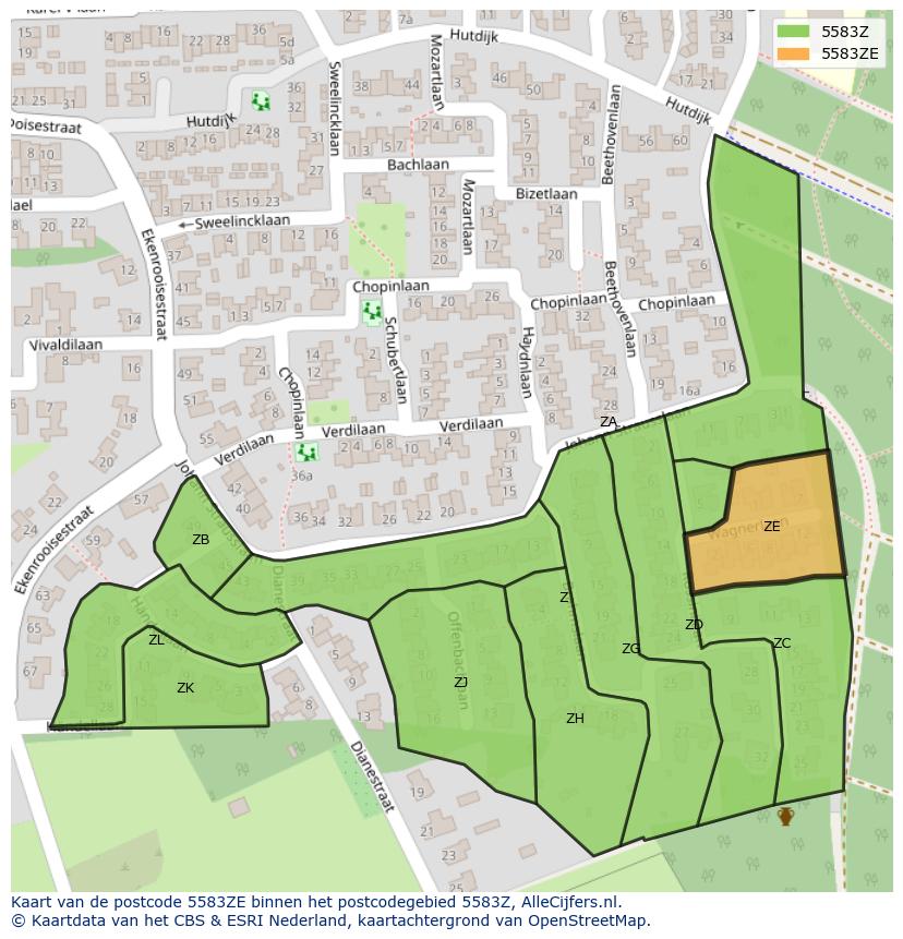 Afbeelding van het postcodegebied 5583 ZE op de kaart.