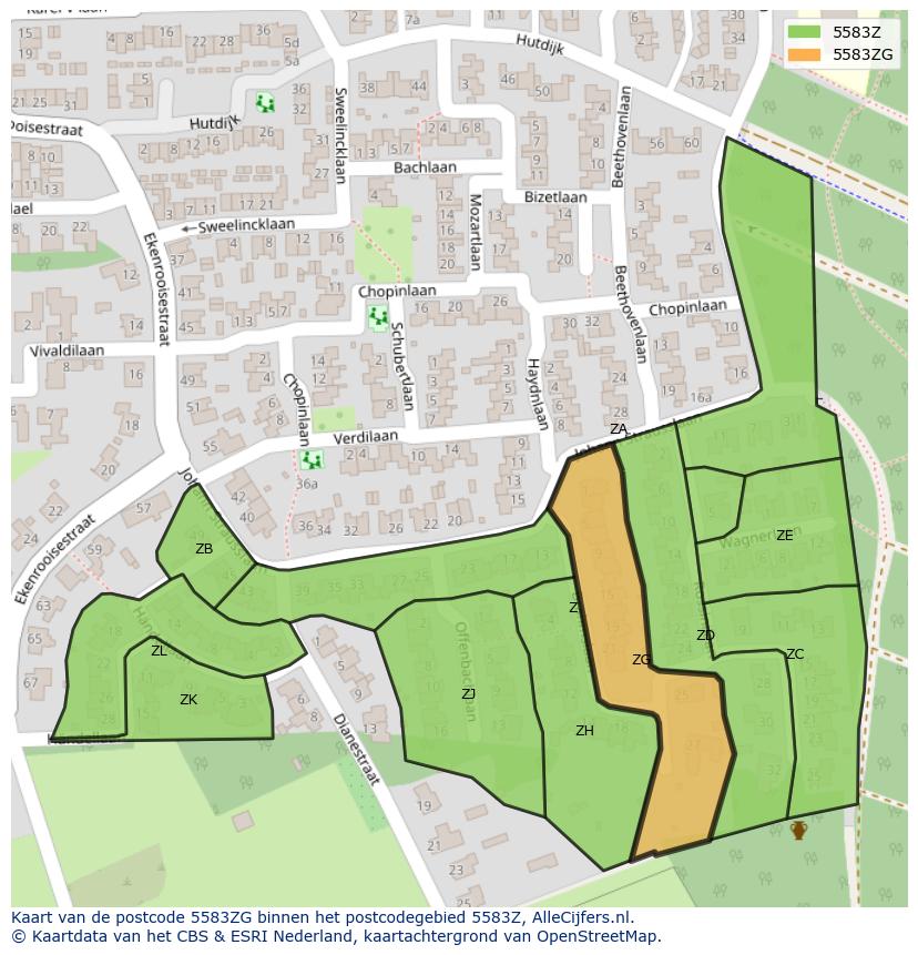 Afbeelding van het postcodegebied 5583 ZG op de kaart.