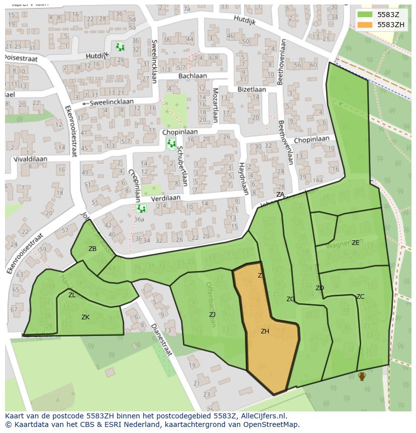Afbeelding van het postcodegebied 5583 ZH op de kaart.