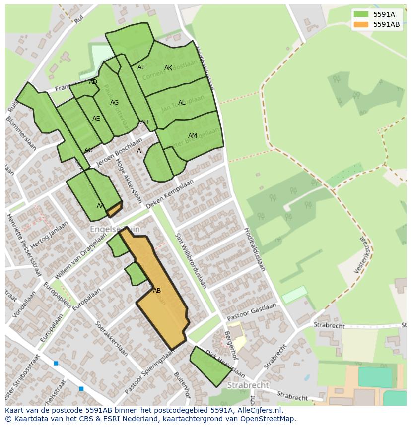 Afbeelding van het postcodegebied 5591 AB op de kaart.