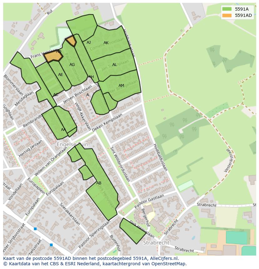 Afbeelding van het postcodegebied 5591 AD op de kaart.