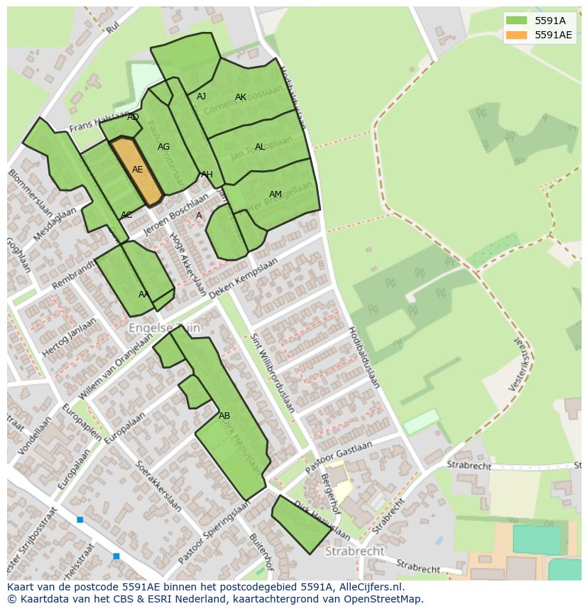 Afbeelding van het postcodegebied 5591 AE op de kaart.