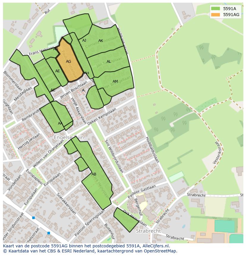 Afbeelding van het postcodegebied 5591 AG op de kaart.