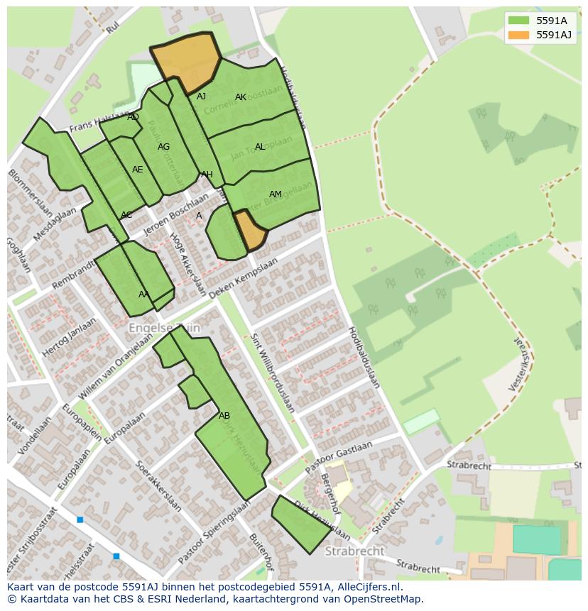 Afbeelding van het postcodegebied 5591 AJ op de kaart.