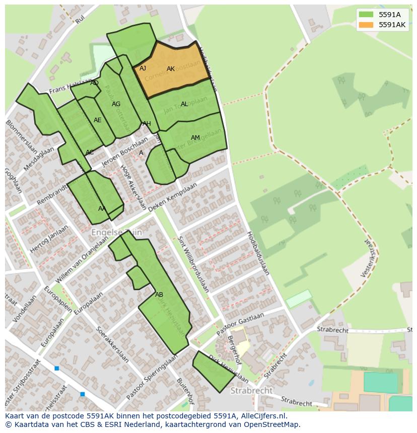 Afbeelding van het postcodegebied 5591 AK op de kaart.
