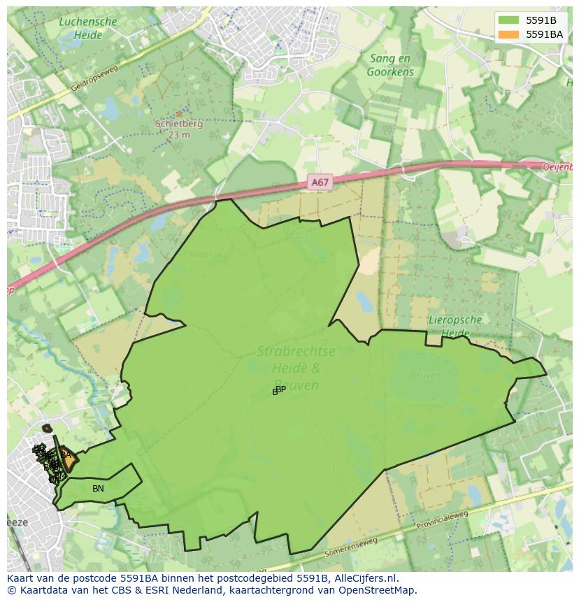 Afbeelding van het postcodegebied 5591 BA op de kaart.
