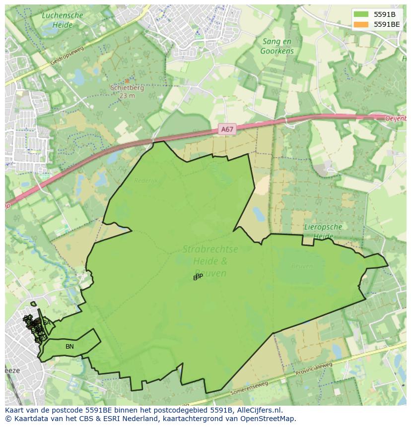 Afbeelding van het postcodegebied 5591 BE op de kaart.