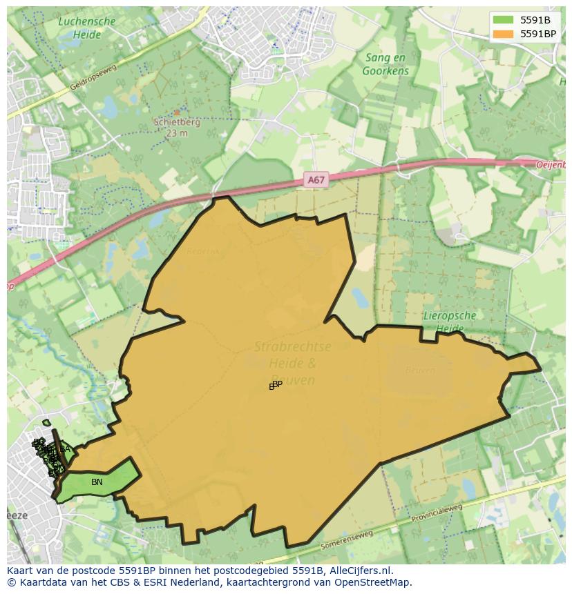 Afbeelding van het postcodegebied 5591 BP op de kaart.