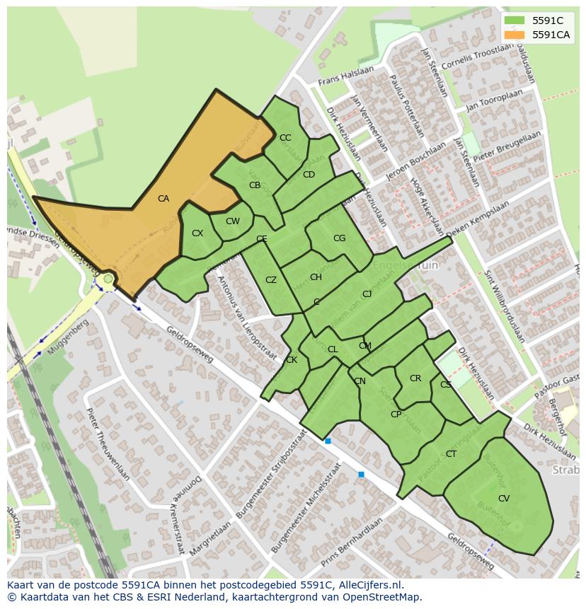 Afbeelding van het postcodegebied 5591 CA op de kaart.