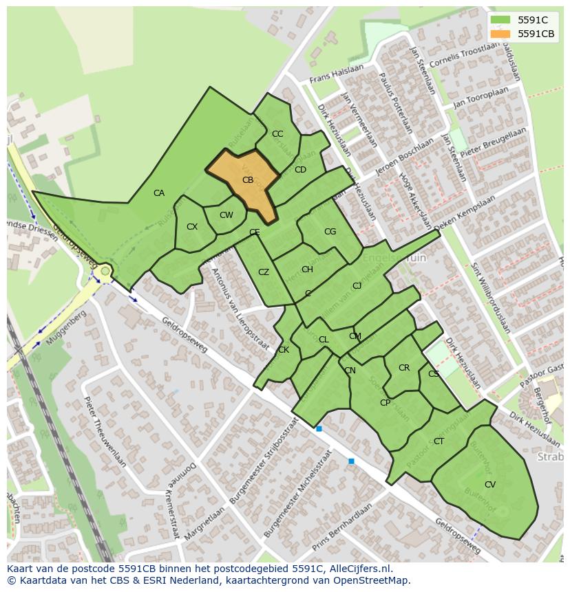 Afbeelding van het postcodegebied 5591 CB op de kaart.