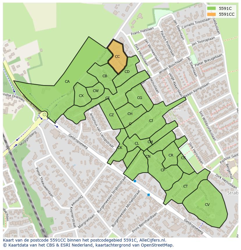 Afbeelding van het postcodegebied 5591 CC op de kaart.