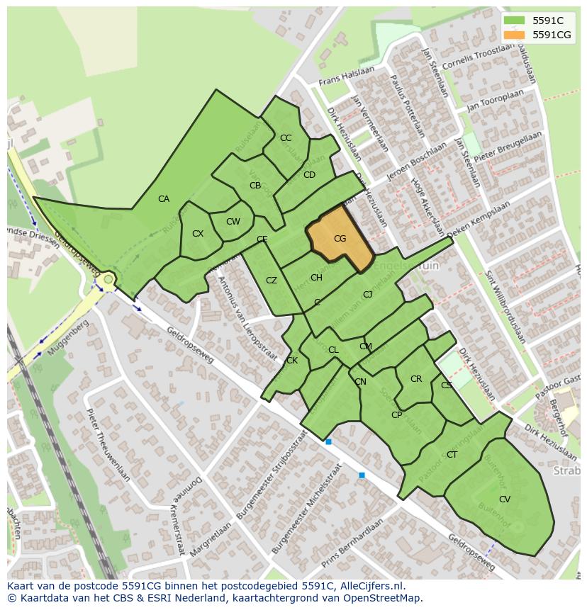 Afbeelding van het postcodegebied 5591 CG op de kaart.
