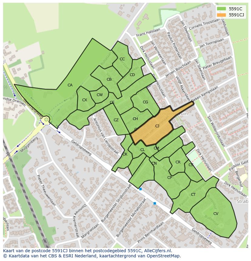 Afbeelding van het postcodegebied 5591 CJ op de kaart.