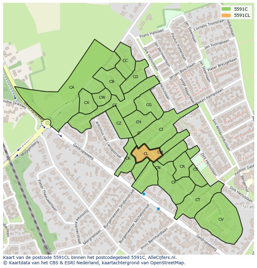 Afbeelding van het postcodegebied 5591 CL op de kaart.