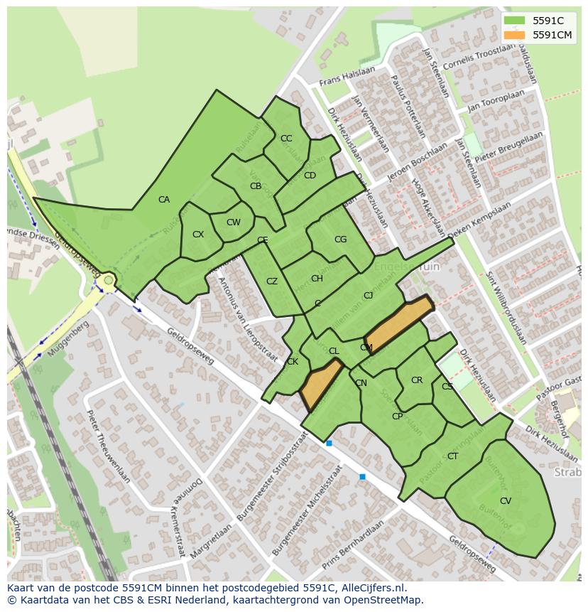 Afbeelding van het postcodegebied 5591 CM op de kaart.