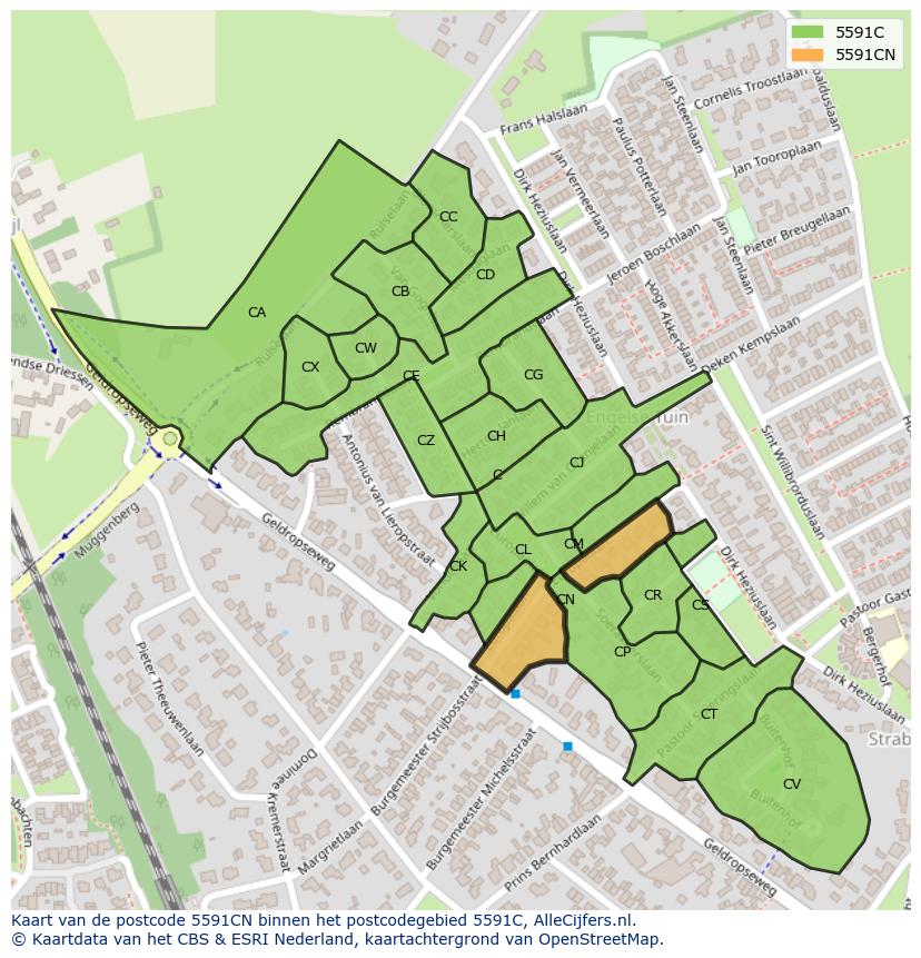 Afbeelding van het postcodegebied 5591 CN op de kaart.