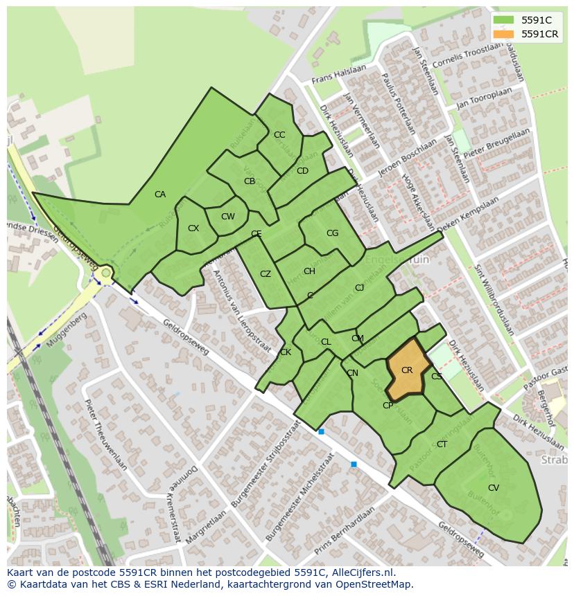 Afbeelding van het postcodegebied 5591 CR op de kaart.