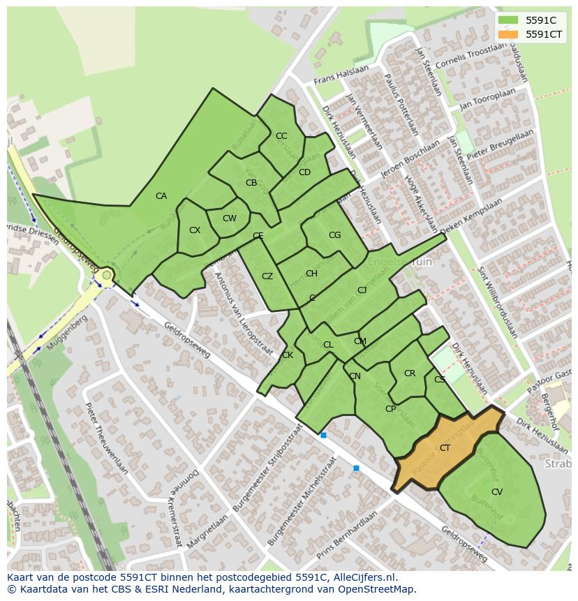 Afbeelding van het postcodegebied 5591 CT op de kaart.
