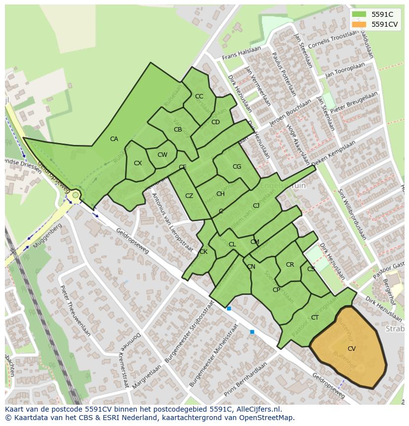 Afbeelding van het postcodegebied 5591 CV op de kaart.
